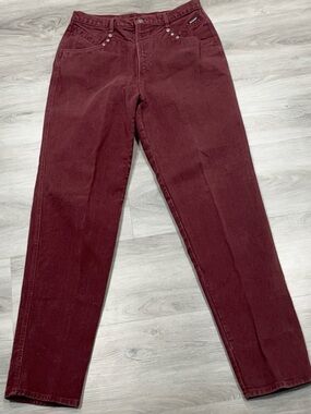 Vintage Rockies Western Jeans Maroon Red High Rise V Back Pocket Studs Sz 17/18